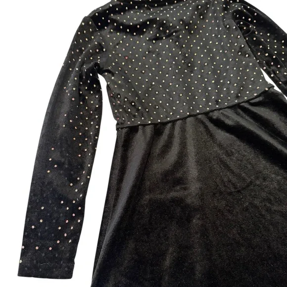 Zara | Kids Black Velvet Metallic Multicolor Dots. Long Sleeve Dress  -Size 7 - Picture 7 of 11